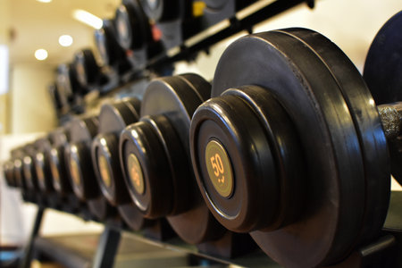 Weightlifting station for exercising arms and muscles.の写真素材