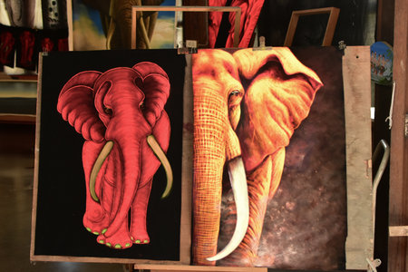 Watercolor paintings of elephants are works of art.Picture recorded on 12 September 2023 in Rayong,...