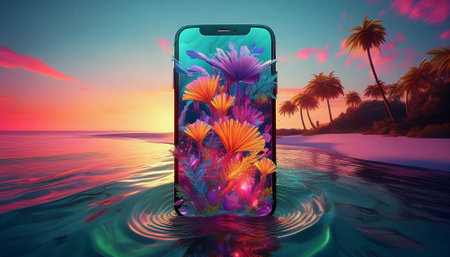 3D mobile phone case with sea water and sunの素材