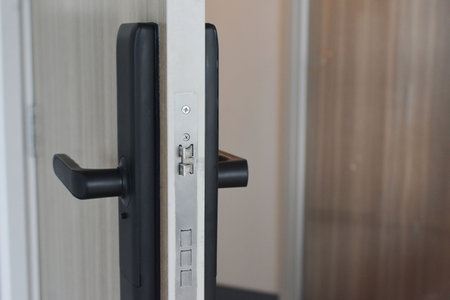 The door is a door locked with a keycard system.の写真素材
