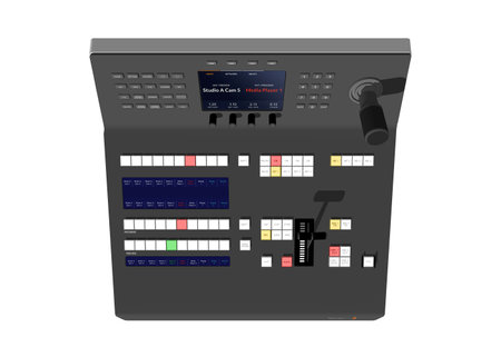 Switcher for Video production and Streaming. Vision Mixer for Professional Broadcast. Control Panel of Technical Director. Tool of Multi camera System.の写真素材
