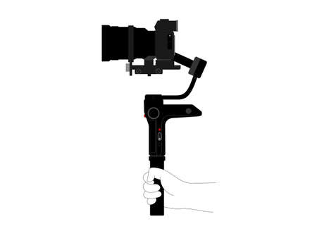 DSLR camera on 3-axis Gimbal with handheld by cameramanのイラスト素材