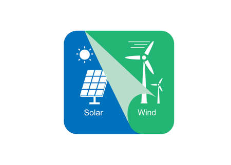 Sola and wind energy / power plant. Green energy icon and sign vector. Flip iconのイラスト素材