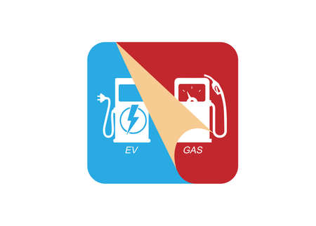 petrol Car to Electric car ( energy Power -Station ICON). EV charger station, Transform technology - flip icon.のイラスト素材