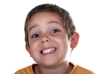 orable baby smiling over white background