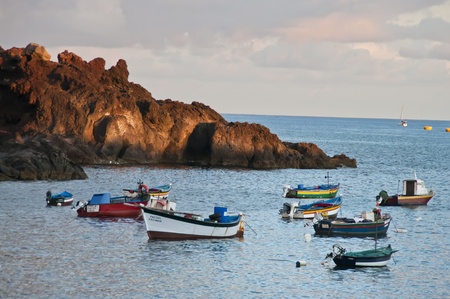 fishing boats on the coast of madeira islandのeditorial素材