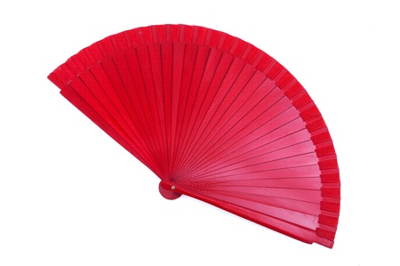 red hand fan isolated on white の写真素材