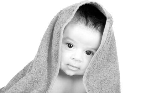 baby after bath on white backgroundの写真素材