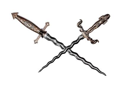 two daggers crossed on white background