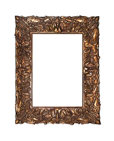 Empty golden vintage frame isolated on white background の写真素材