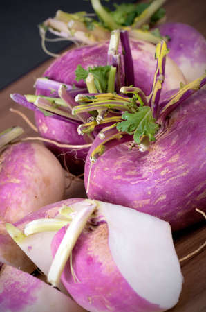 raw fresh red turnips selective focusの写真素材