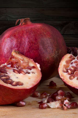 Pieces and grains of ripe pomegranate