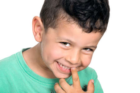 Cute smiling happy little boy isolated on white background