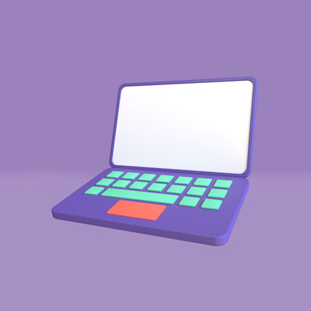 Minimalist laptop 3d illustration. 3d rendering laptop purple background