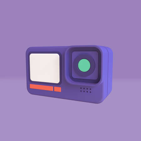 action cam 3d render minimalist, 3d render camera professional photography equipment for sports activity and travelの写真素材