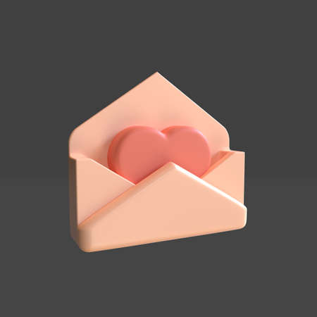 3d render Sweet heart symbol in envelope isolated with soft pastel color