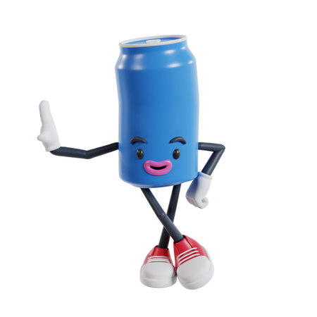 cartoon character of soft drink cans Leaning Against Wall with hands and Smiling, 3d illustration of soft drink cansの写真素材