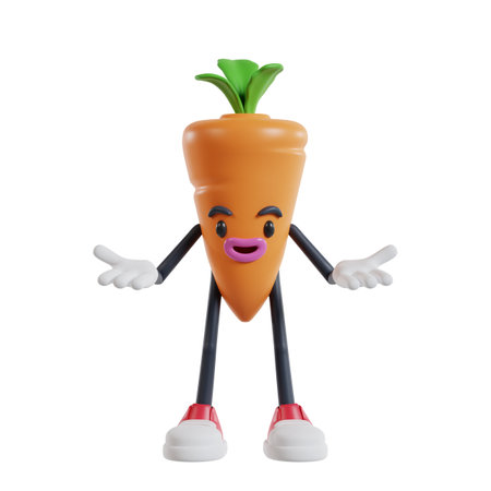 3d carrot character posing talking with open hand, 3d illustration of Carrotの写真素材