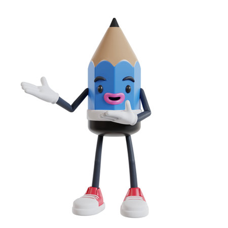 pencil character opens two arms to the sides, 3d illustration of pencil characterの写真素材