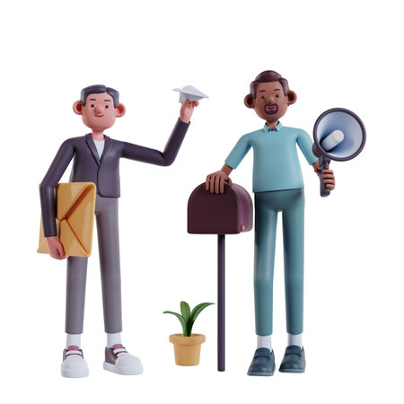 two men running a marketing campaign via Email, Subscribe to newsletter concept illustrationの写真素材