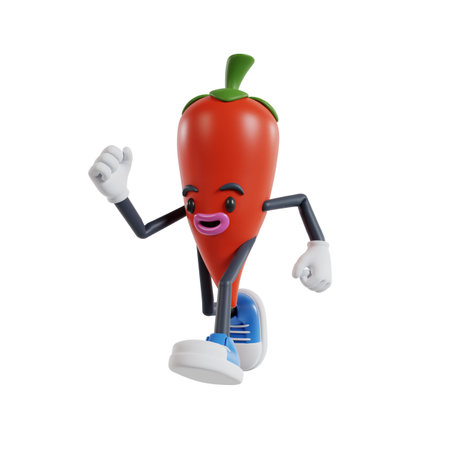 3d cartoon chili character running fast, 3d illustration of chili characterの写真素材