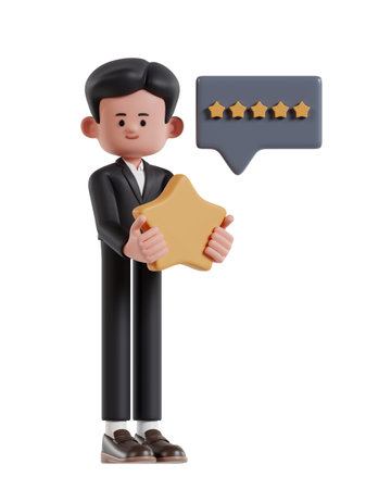 3d Illustration of Cartoon Businessman received and earned a five star rating
