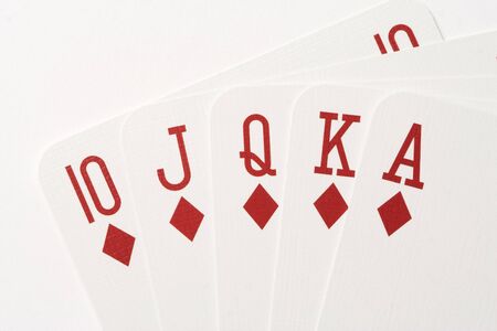 Poker hand - diamonds royal flush, close-up.の写真素材