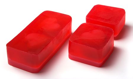 Red homemade soap bars with hearts inside - Valentine's day gift.の写真素材