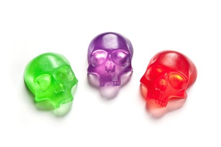 Three homemade colored skull soap bars - craft project for Halloween. の写真素材