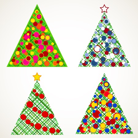 Set of stylized Chrismas trees with scattered ornaments.のイラスト素材