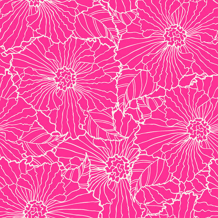 Pink and white seamless pattern with big flowers.のイラスト素材