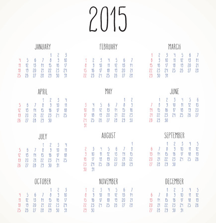 Simple hand-written calendar layout for year 2015 over white.のイラスト素材