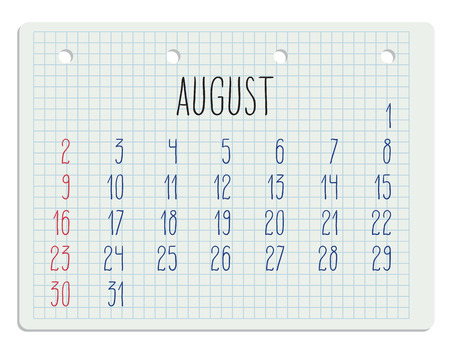 Hand written August 2015  calendar over white school paper sheet.のイラスト素材