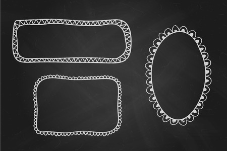 Set of hand drawn doodle frames over black chalkboard background.のイラスト素材