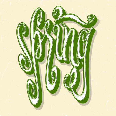 Hand drawn word Spring over beige vintage textured background.のイラスト素材