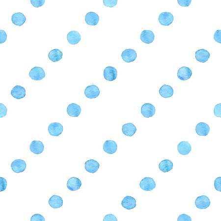 Seamless hand drawn watercolor pattern made of round blue dots, isolated over white.のイラスト素材