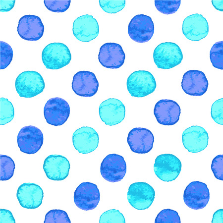 Seamless hand drawn watercolor pattern made of round light and dark blue dots, isolated over white.のイラスト素材