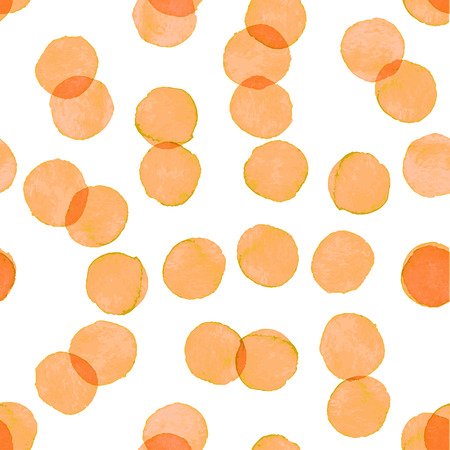 Seamless hand drawn watercolor pattern made of round orange dots, isolated over white.のイラスト素材
