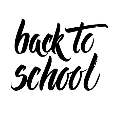 Back to school words hand written by brush, black isolated over white.のイラスト素材
