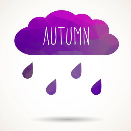 Abstract colorful geometric triangular cloud with raindrops and hand drawn word 'Autumn'.のイラスト素材