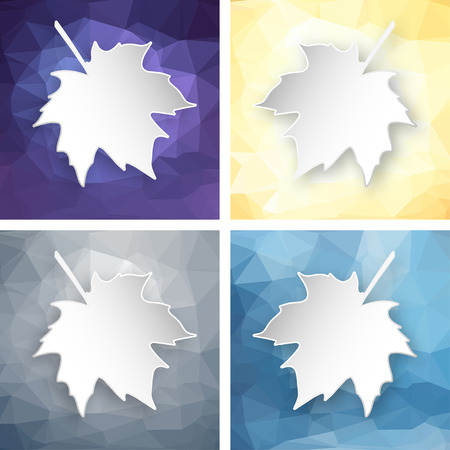 Set of paper 3d maple leaves over abstract geometric triangular background.のイラスト素材