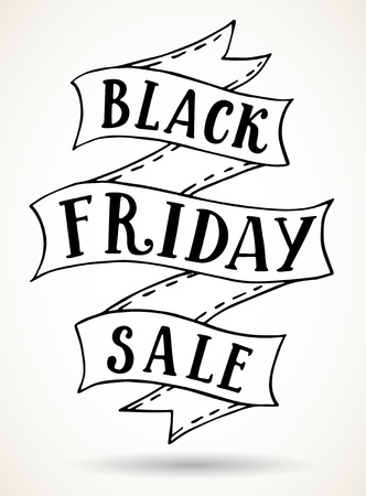 Black Friday Sale vintage ribbon vector illustration. Hand drawn lettering for Black Friday Sale banner template.のイラスト素材