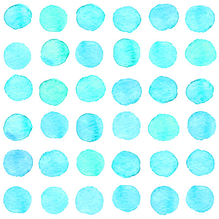 Seamless hand drawn watercolor pattern made of round aqua blue dots, isolated over white.のイラスト素材