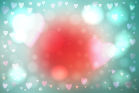 Abstract smooth blur red and green background with heart-shaped lights over it.のイラスト素材