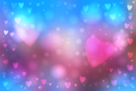 Abstract smooth blur blue and pink background with heart-shaped lights over it.のイラスト素材