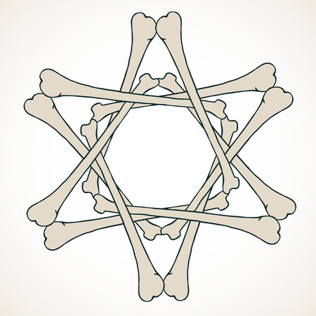 Vector snowflake made of bones in beige isolated over white background.のイラスト素材