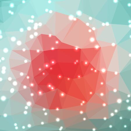 Abstract green and red geometric background consisting of colored triangles with lights in corners. Low poly square format pattern.のイラスト素材