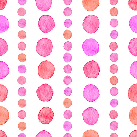 Seamless hand drawn watercolor pattern made of round red and pink dots, isolated over white.のイラスト素材