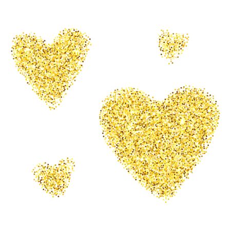 Gold glitter hearts isolated over white background. Happy Valentines Day golden glamour design elements.のイラスト素材