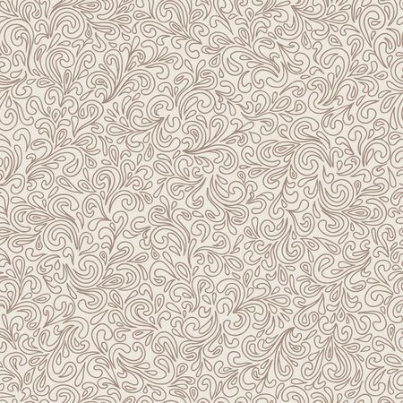 Abstract hand-drawn leafy doodle seamless pattern in vintage brown colors.のイラスト素材